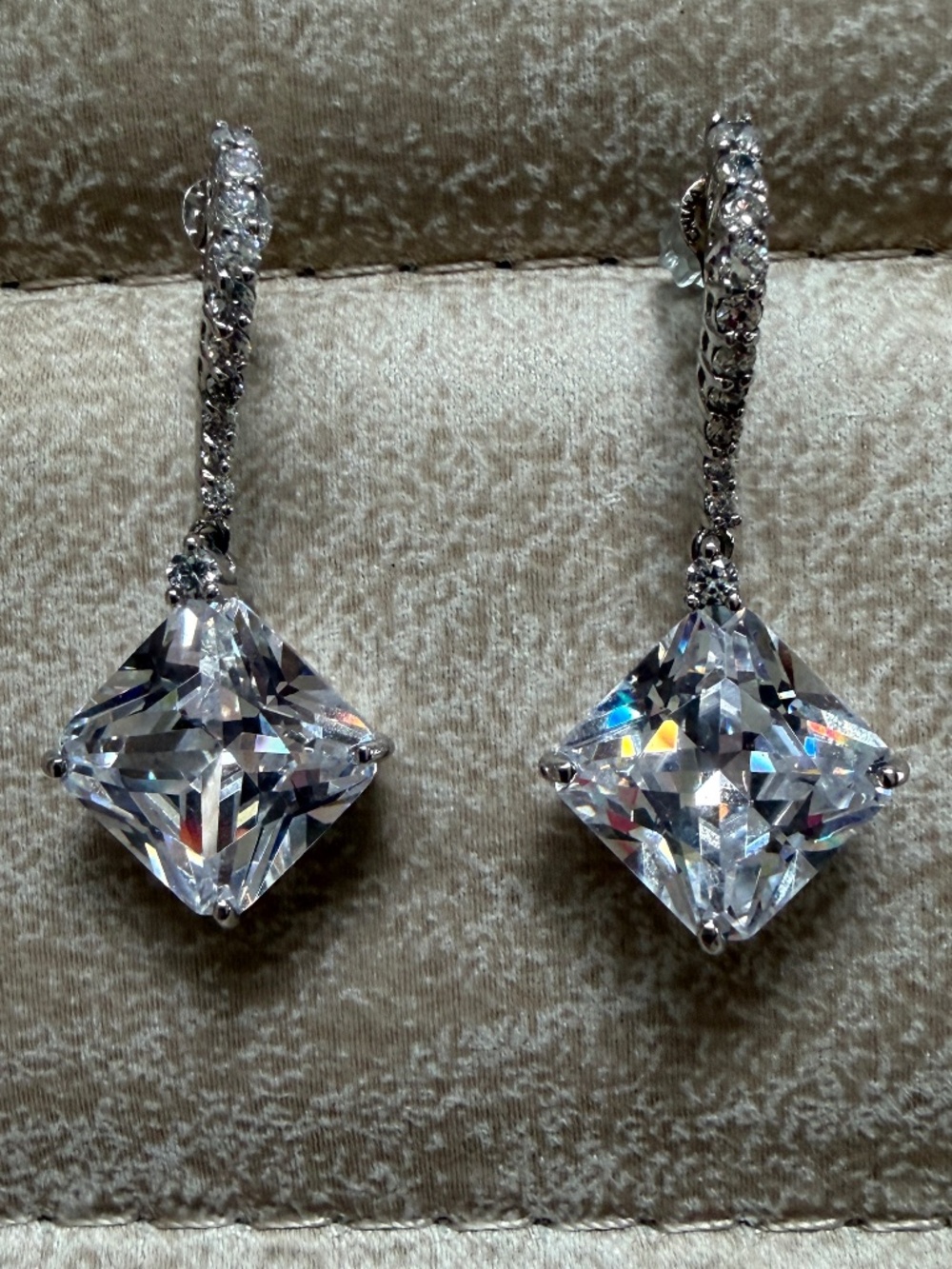 Athra ATI 925 Sterling Silver Square CZ Drop Earrings